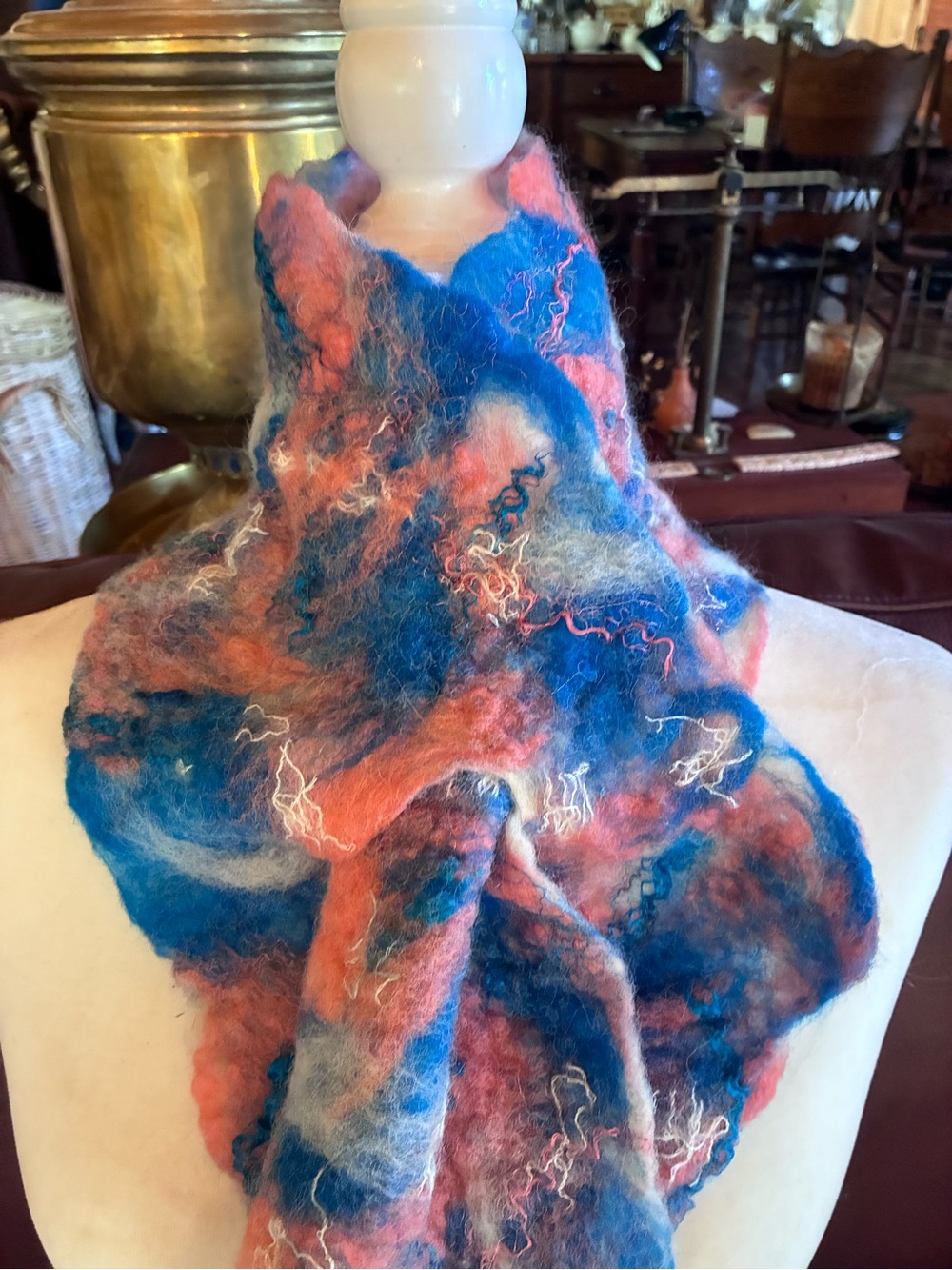 Handmade by seller! Wet Felted Wool neck collar Scarf in Blue and Pink